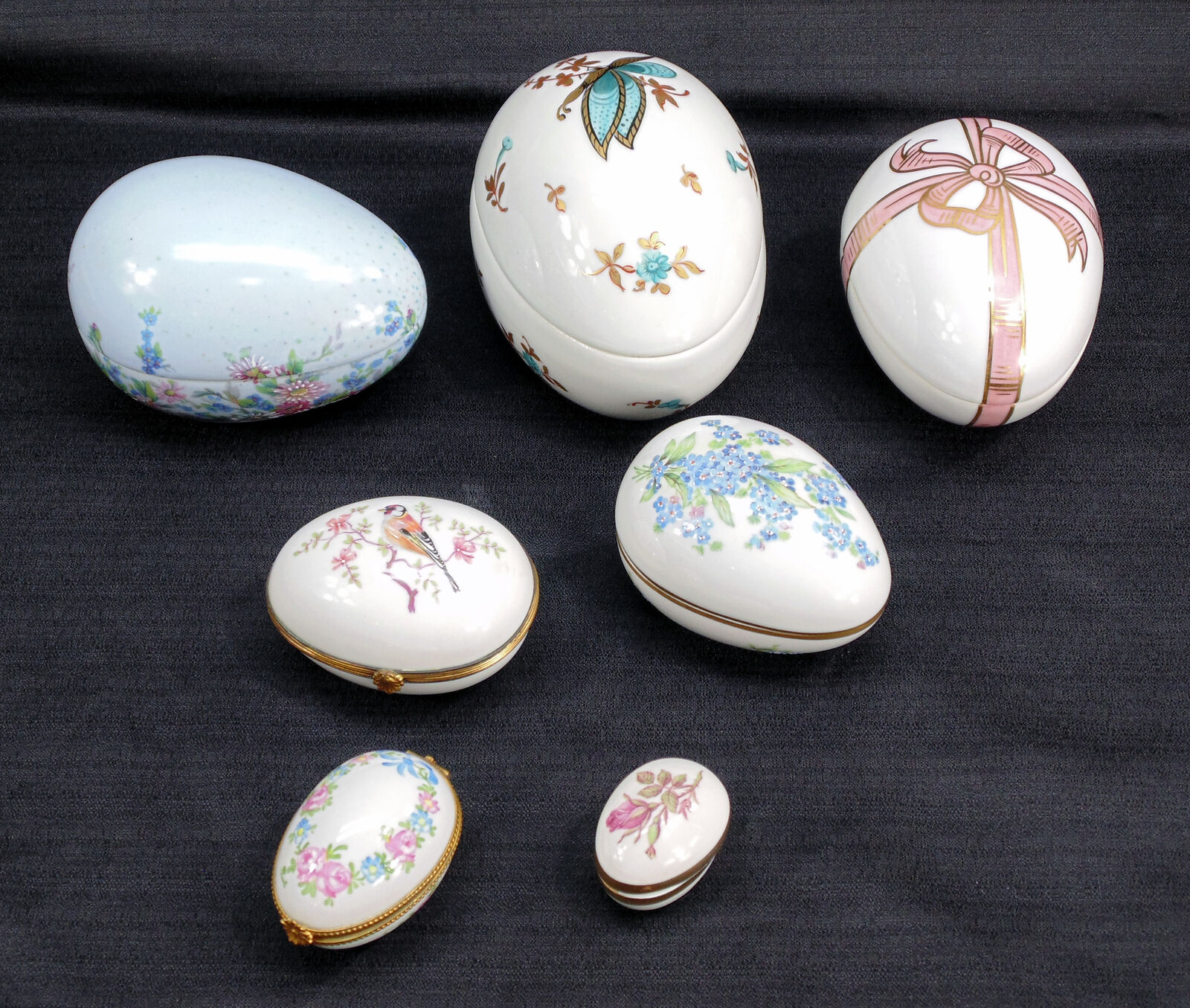 Vintage Lot of 7 Limoges France Porcelain Egg Covered Trinket Box Large & Small