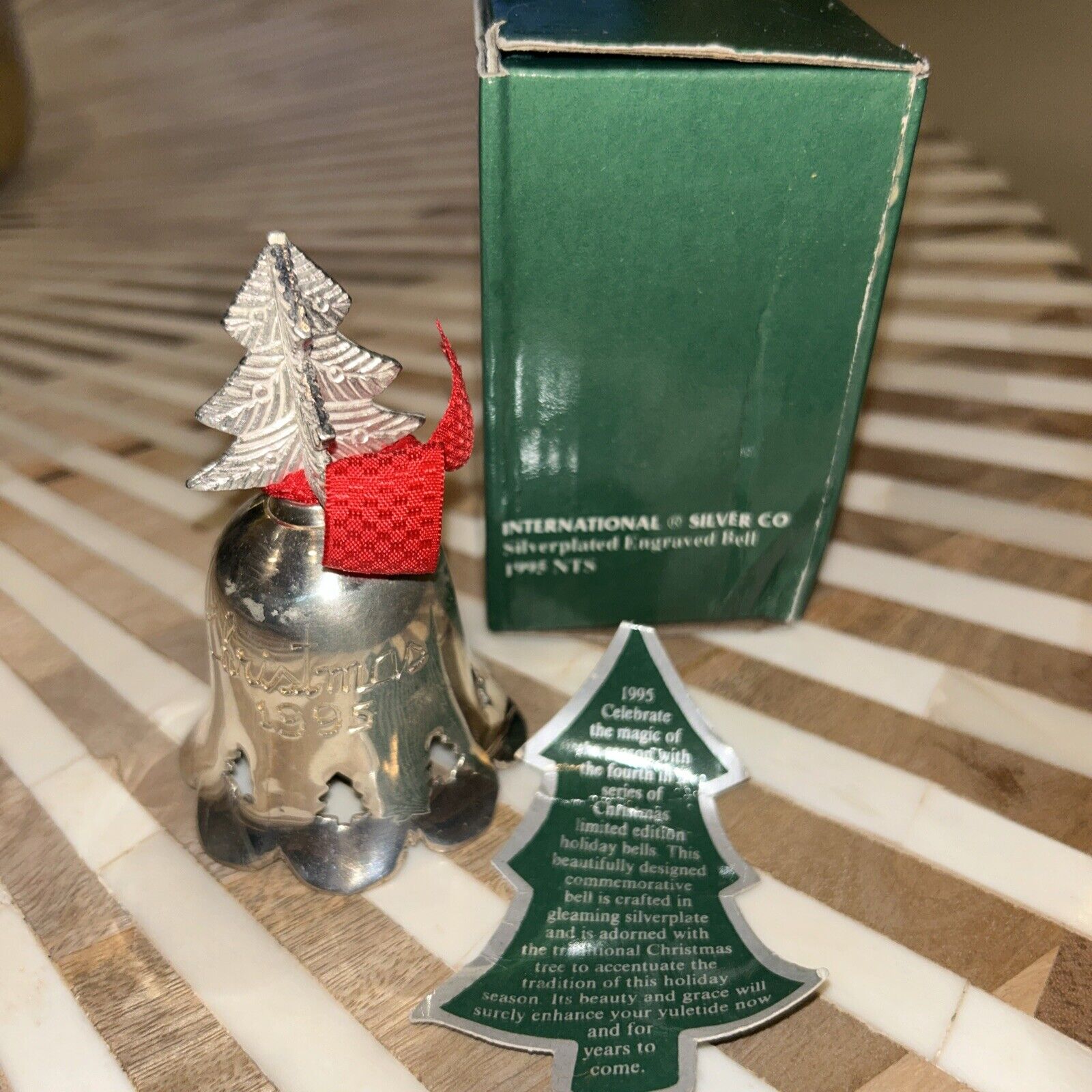 Vintage 1995 International Silver Co Engrave Silver Plated Chistmas Tree Bell