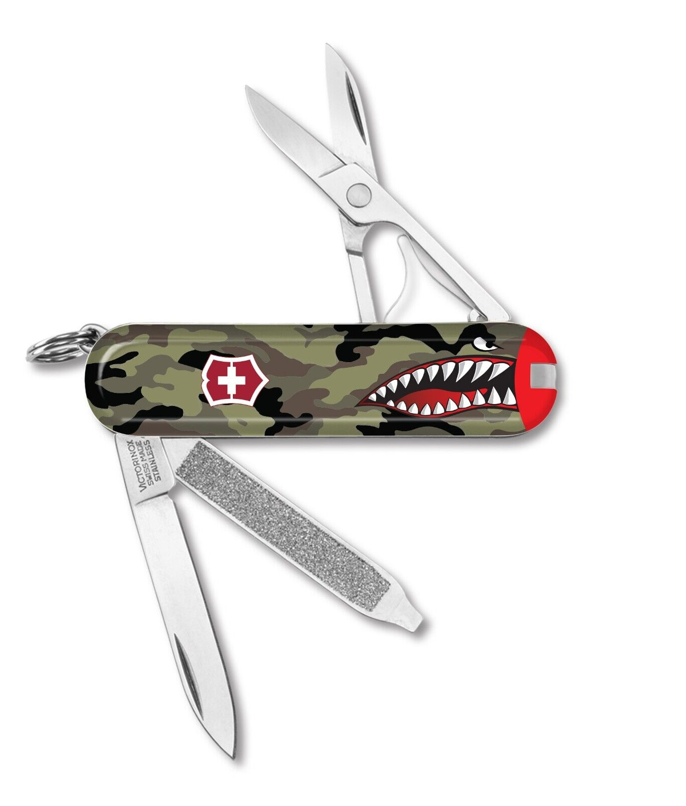 VICTORINOX SWISS ARMY KNIVES CAMO SHARK MOUTH MILITARY NOSE ART CLASSIC SD KNIFE