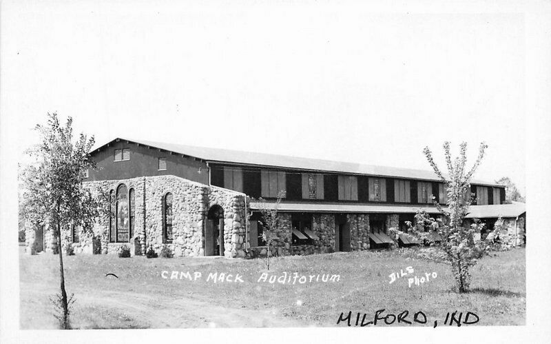Camp Mack Auditorium Milford Indiana 1950s RPPC Photo Postcard 4846