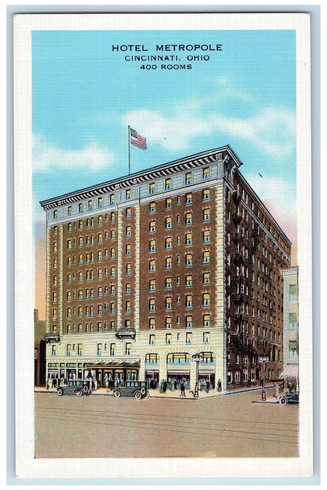 Cincinnati Ohio OH Postcard Hotel Metropole Building Exterior Scene c1940\'s Cars