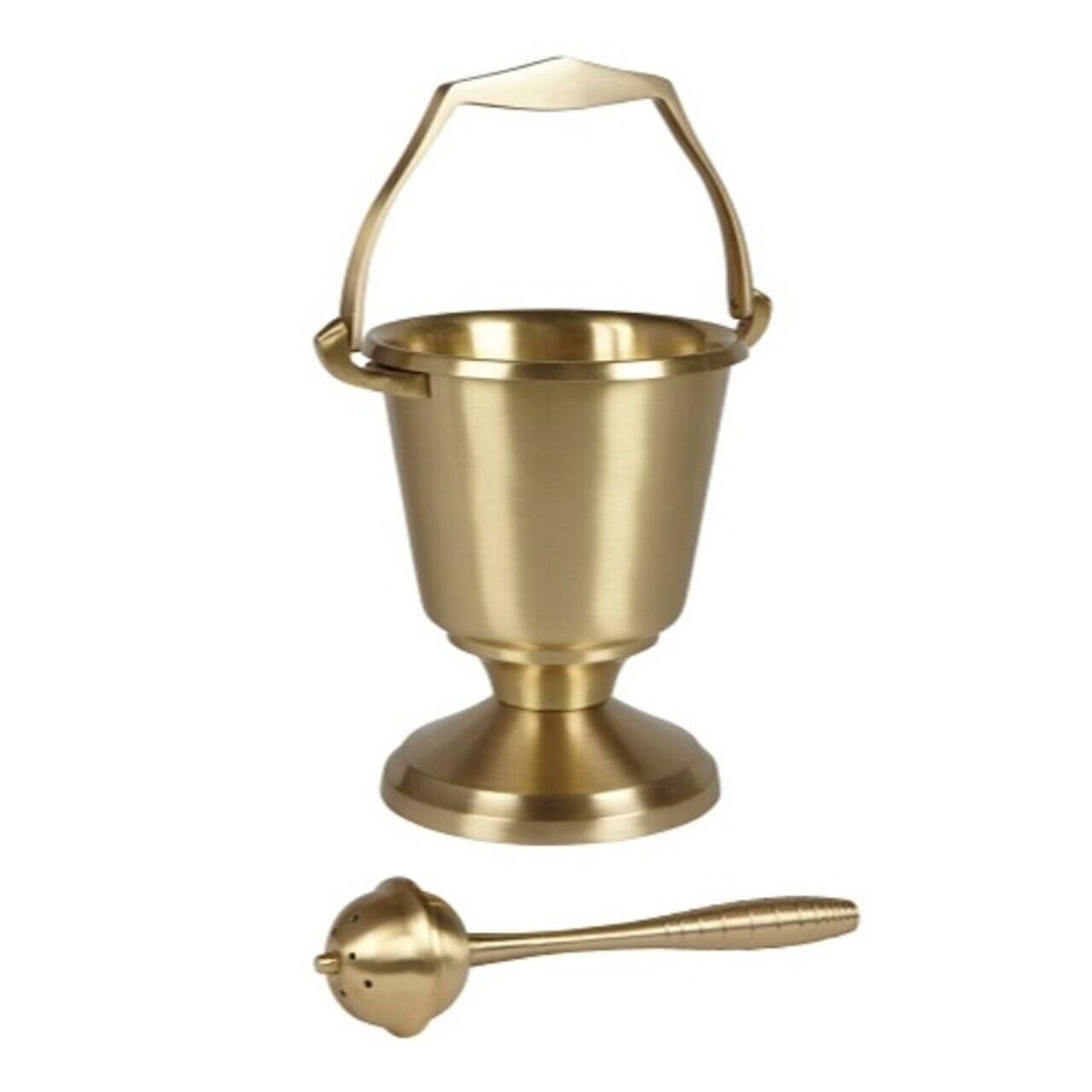 Lined Empty Holy Water Pot With Handle and Small Sprinkler For Church 7 In