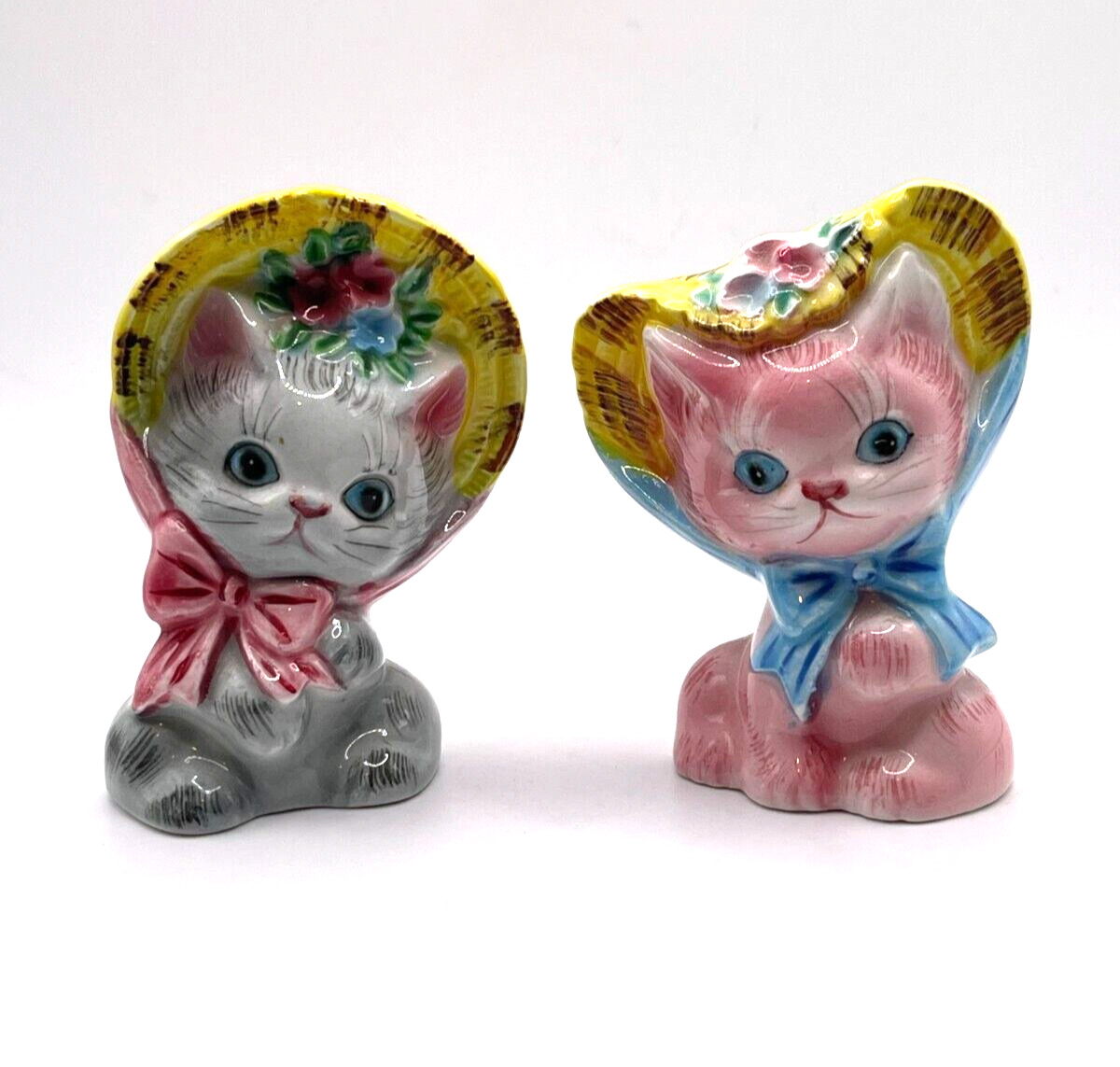 Vintage RARE PY Japan Anthropomorphic Kittens In Bonnets Salt & Pepper Shakers