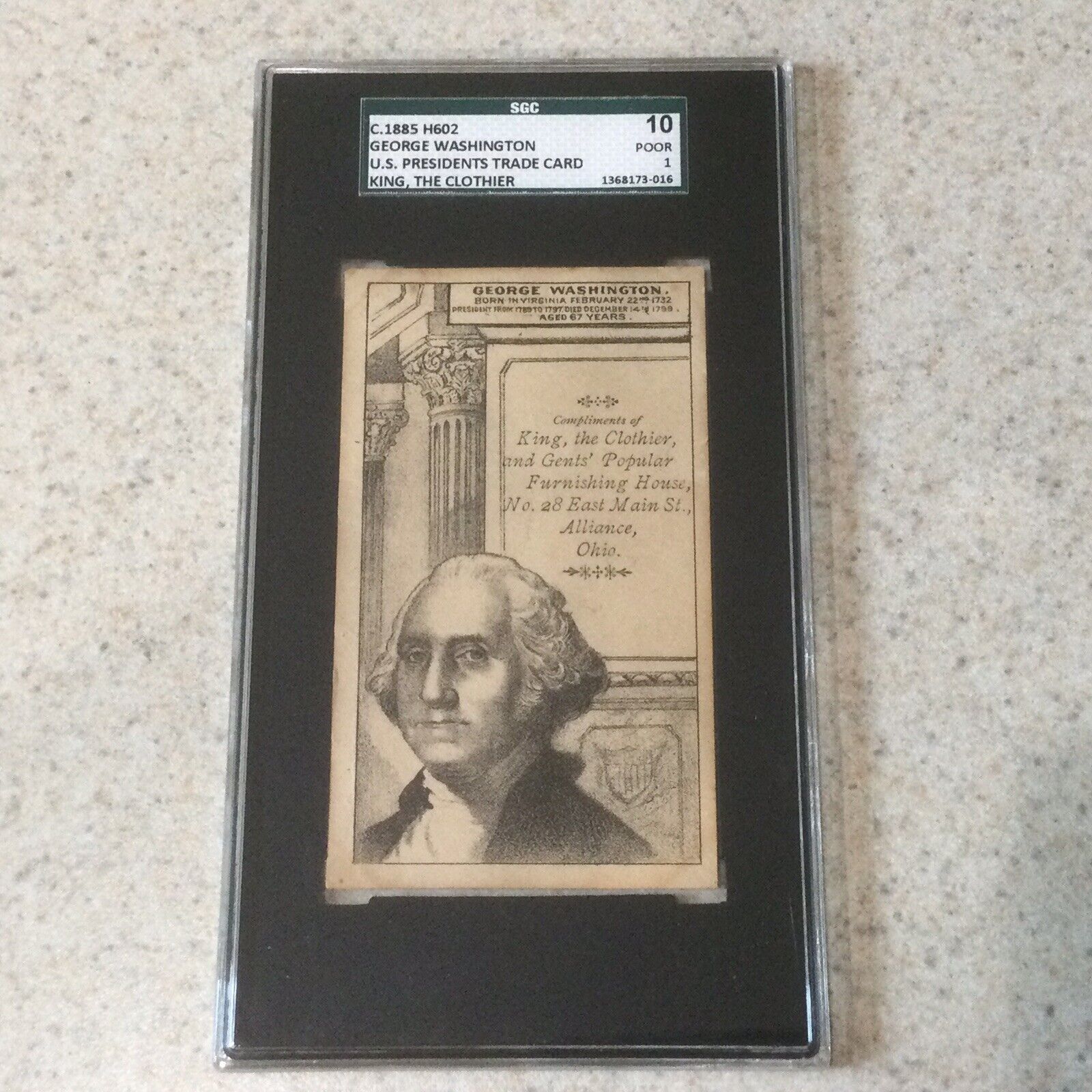 c.1885 H602 U.S. Presidents Trade Card- George Washington SGC Poor 1