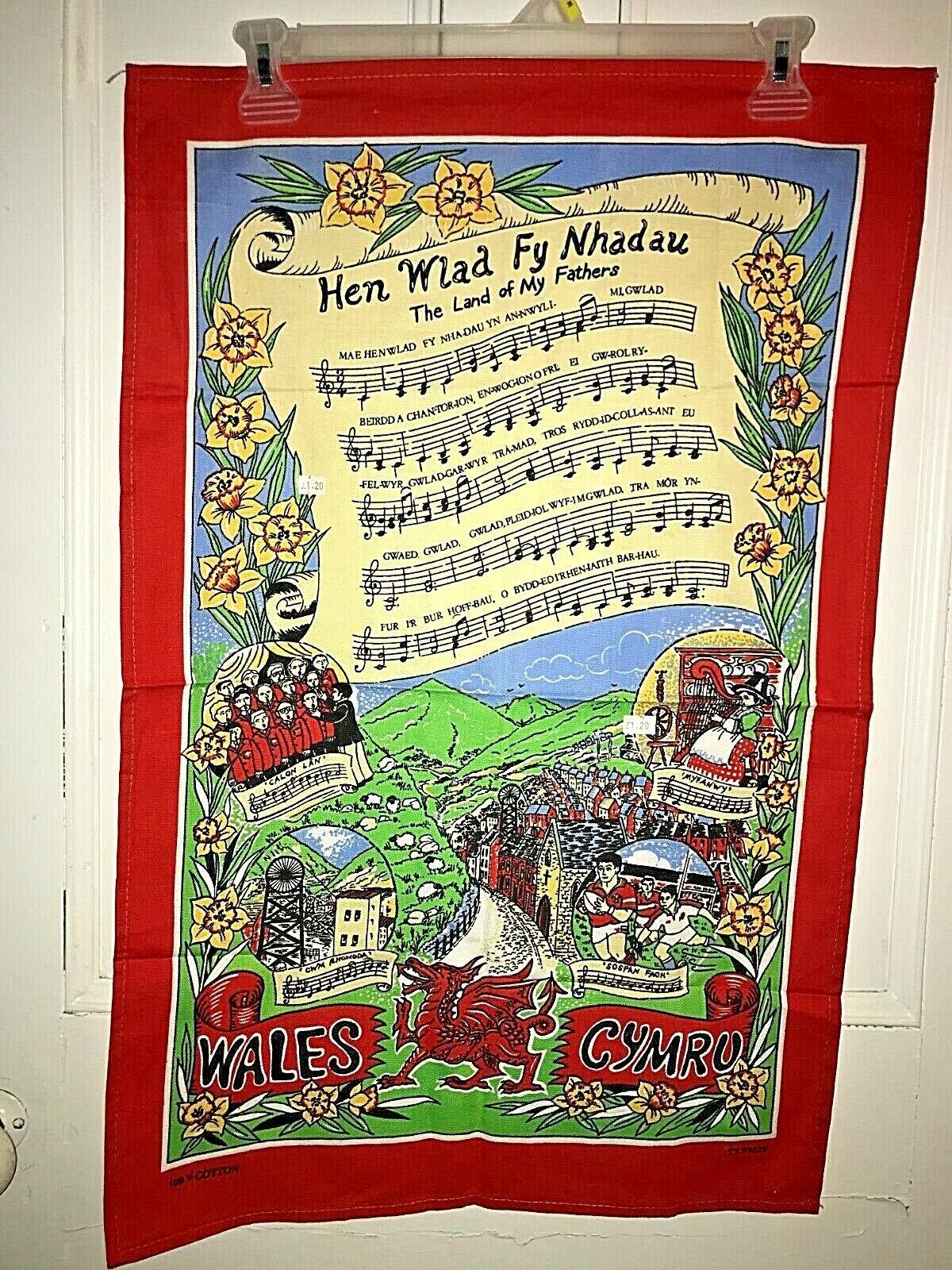 Tea Towel Wales Cymru Souvenir 100% Cotton TT95129 UK Music Lyrics Anthem MINT
