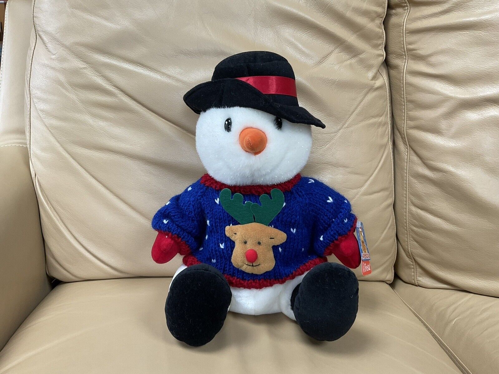 Fiesta Plush Sparkly Snowman w/Sweater & Hat ~ 13” Tall ~ New