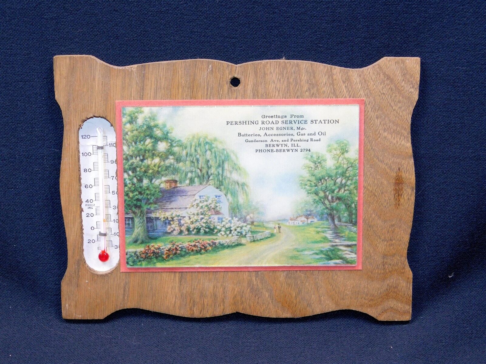 Vintage BERWYN IL Pershing Road Service Station Advertising Thermometer