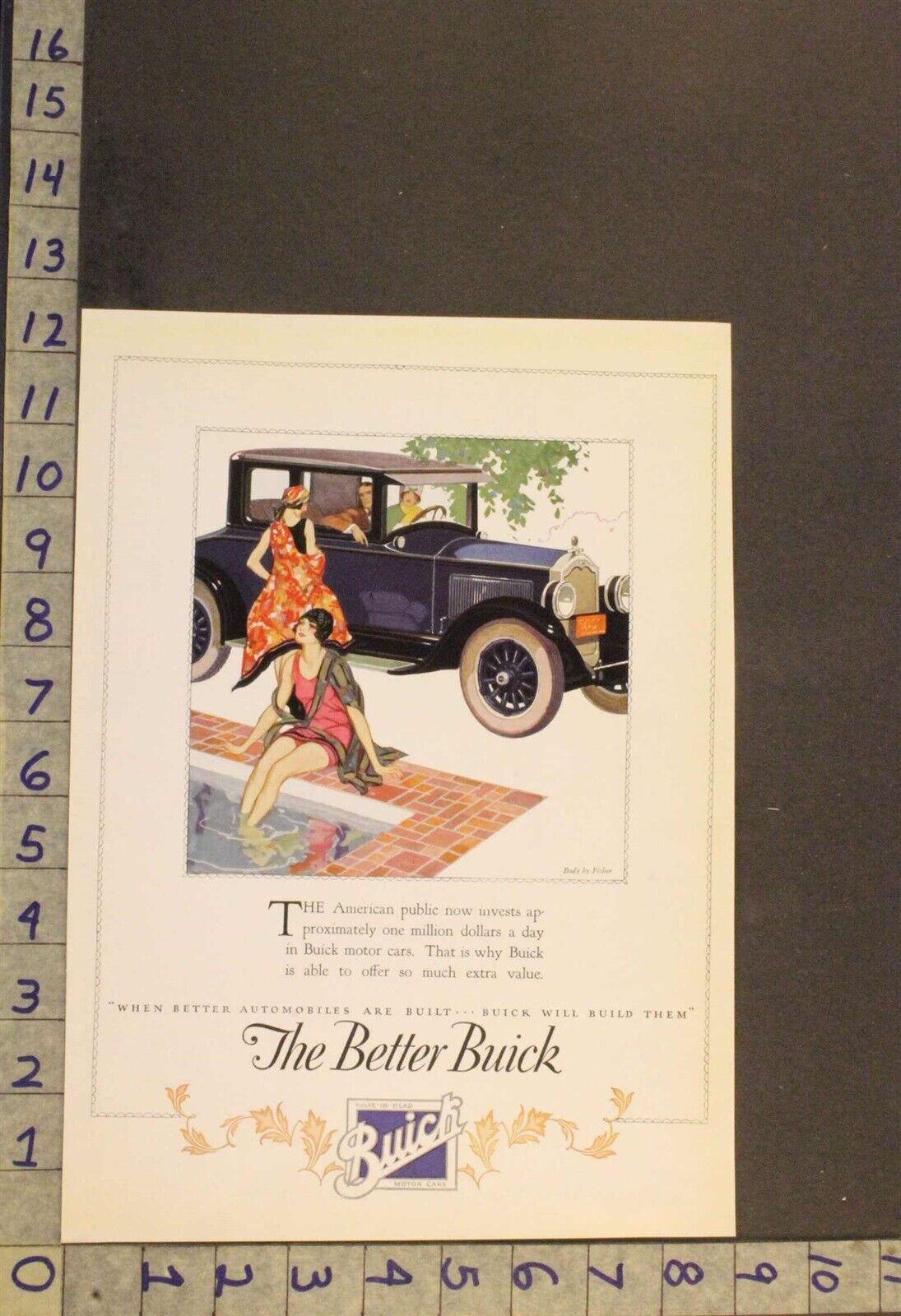 1926 BUICK COUPE ROADSTER FLAPPER BEAUTY SWIM FASHION SUFFRAGE AUTO CAR AD UY70