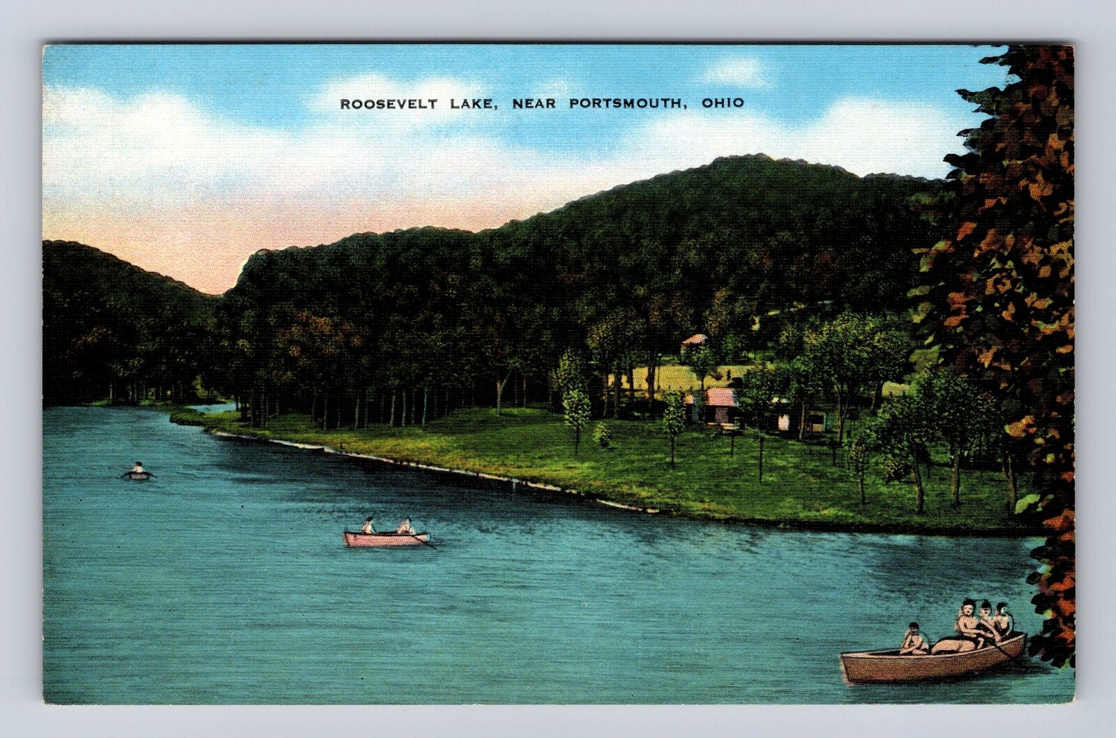 Portsmouth OH-Ohio, Roosevelt Lake, Row Boats, Antique Vintage Souvenir Postcard