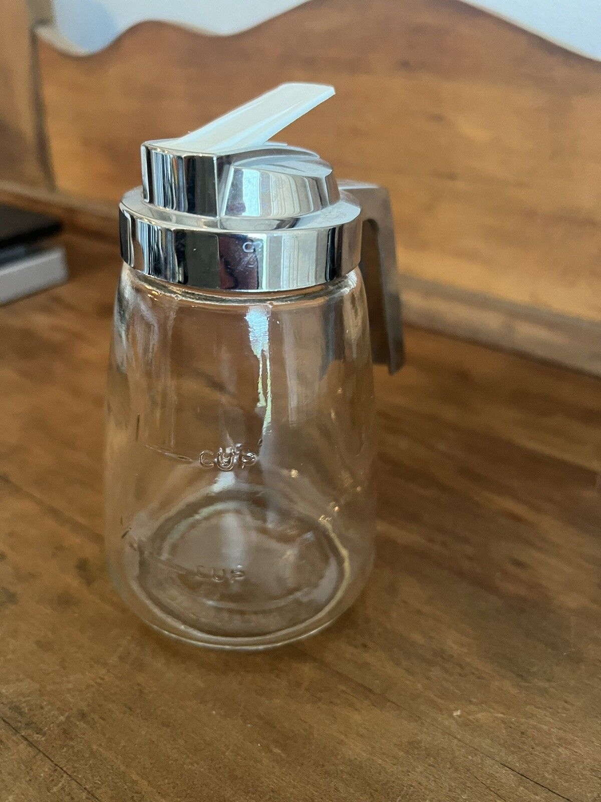 Vintage Lge Dripcut Glass Syrup Dispenser with Chrome Handle FEDERAL HOUSEWARES