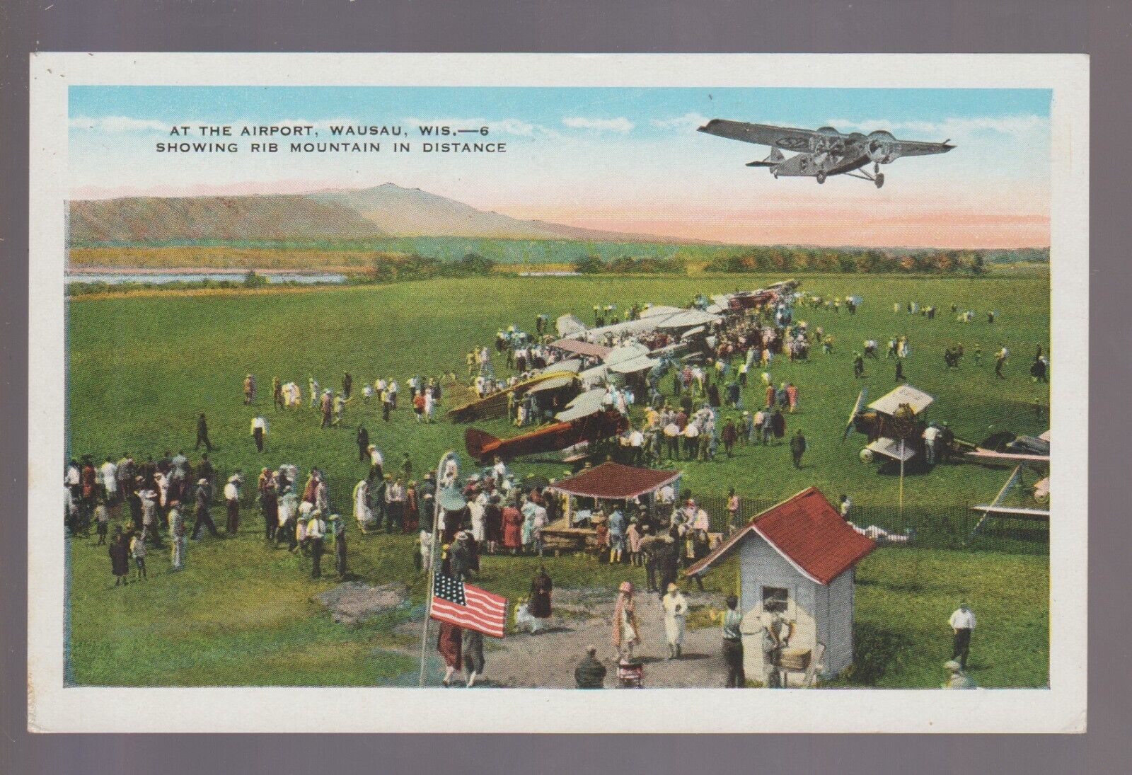 Wausau WISCONSIN c1920s AIRSHOW Airport AIRPLANES FLYING Plane Planes CROWD KB