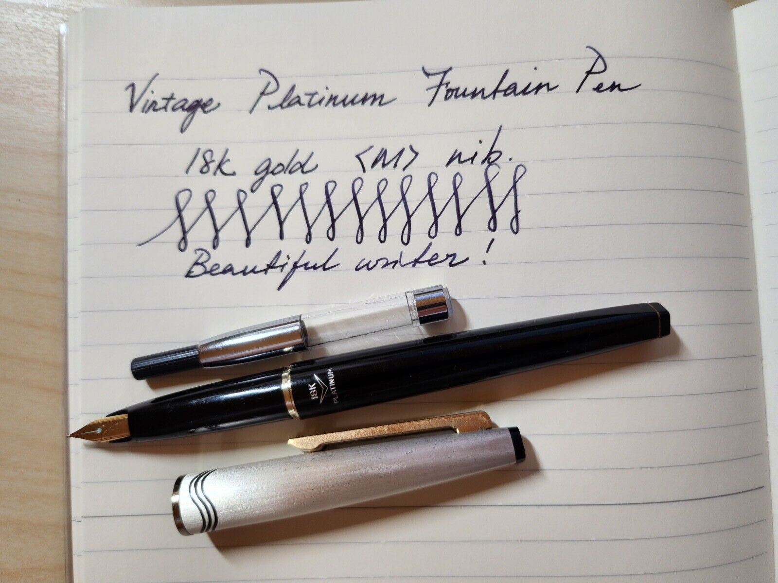 Vintage Platinum Fountain Pen 18k Gold Medium Nib