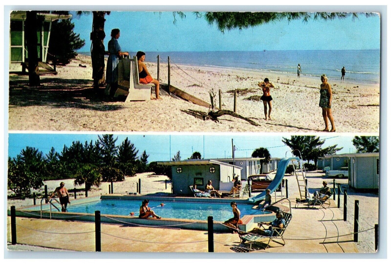 Mitchell's Sand Castles Sanibel Island Florida FL Pool Dual View Postcard