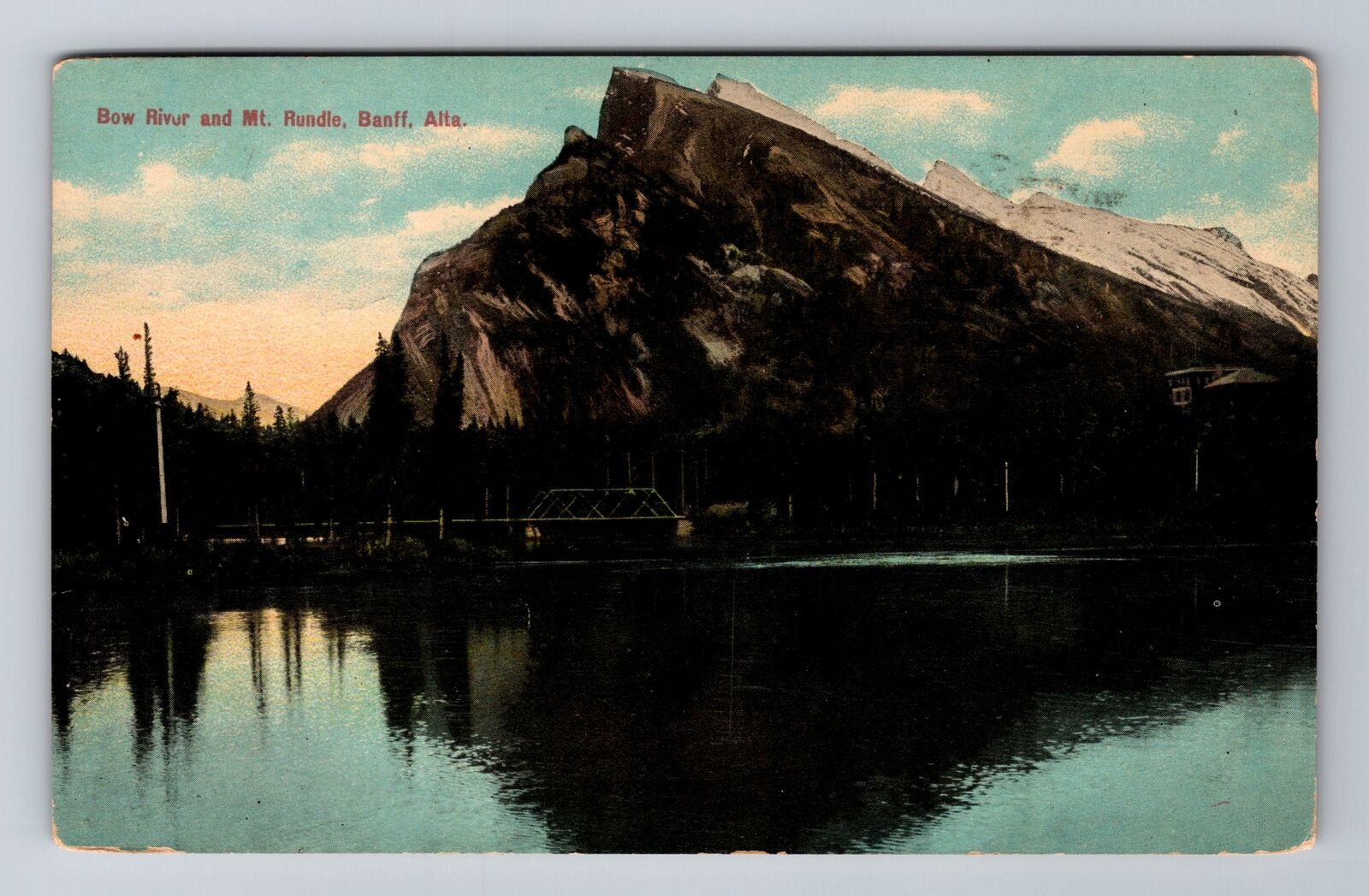 Banff- Alberta, Bow River And Mount Rundle, Antique, Vintage c1914 Postcard