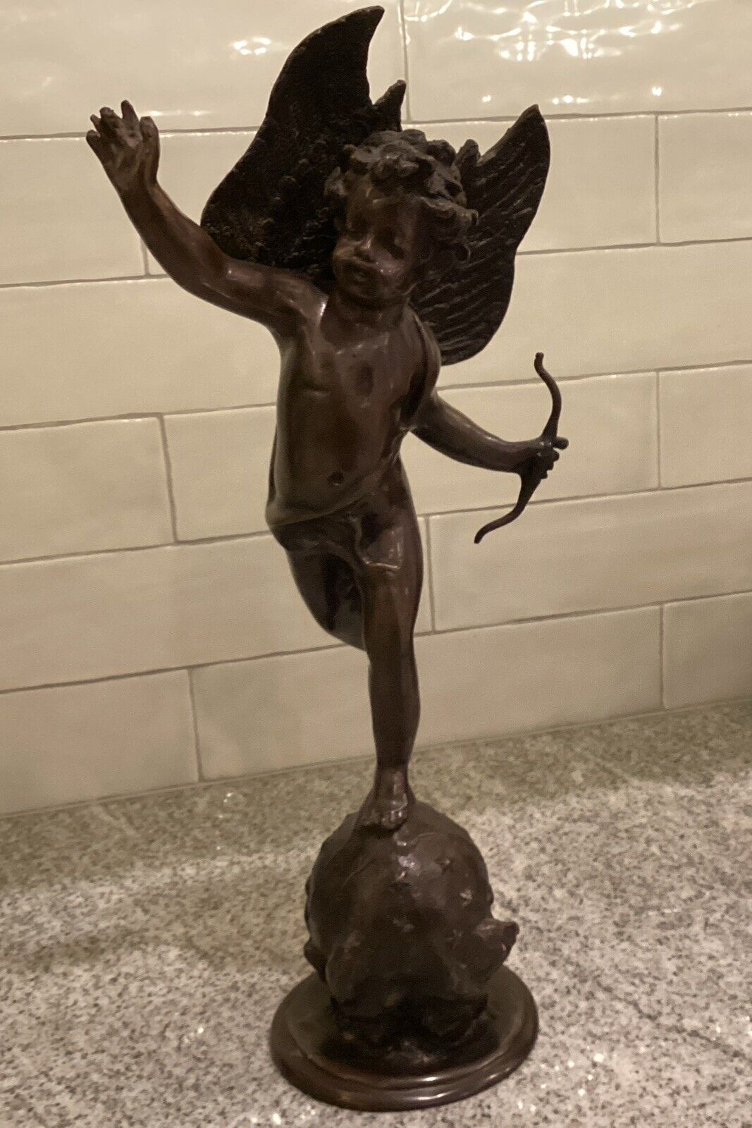 Department 56 Heavy Bronze Cherub Angel Rare Vintage 16” Tall For Decor