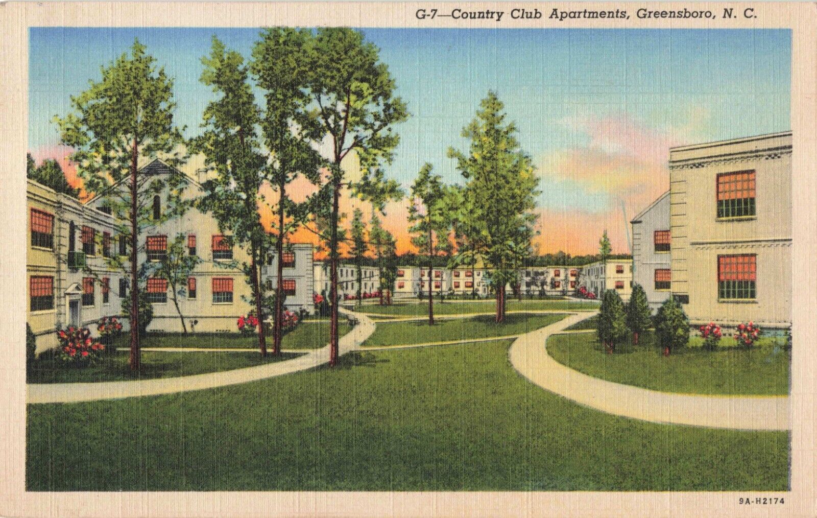 Greensboro NC North Carolina, Country Club Apartments, Vintage Postcard