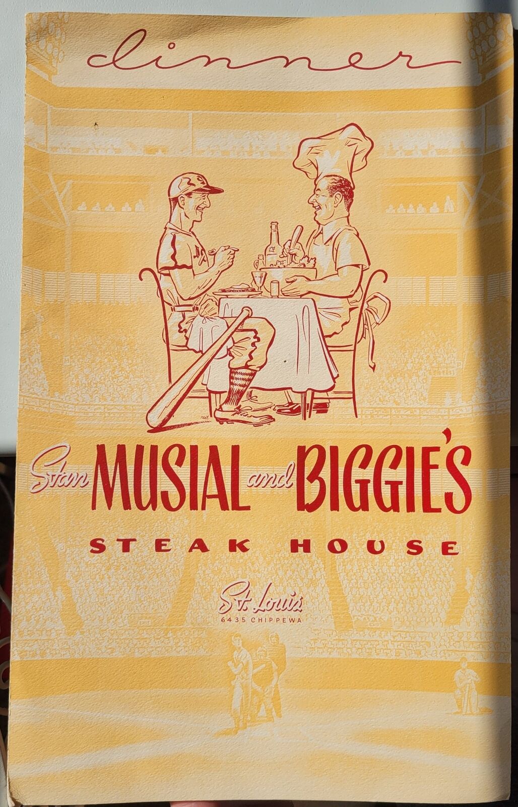 Stan Musial & Biggie's Steak House, St. Louis, Menu, Cardinals, Menu, Orig Vint
