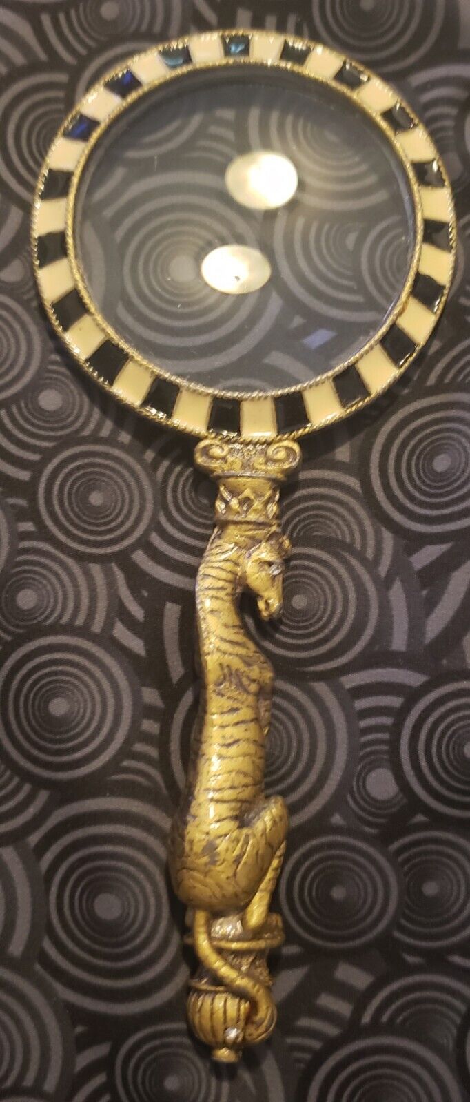Rare Vintage Alexander Kalifano Magnifying Glass Swarovski Crystal Brass Zebra