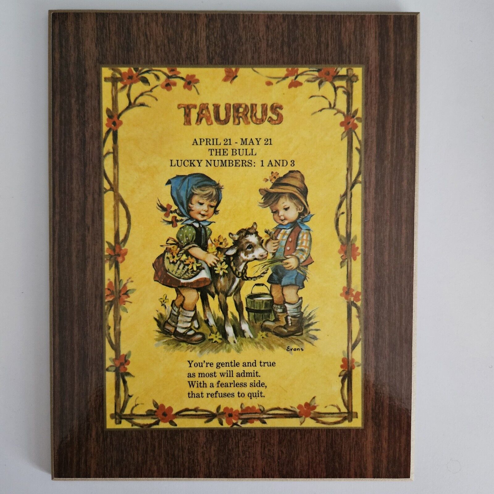 Vintage 1970\'s Taurus Zodiac Plaque Hummel April 21-May 21 Horoscope 7\