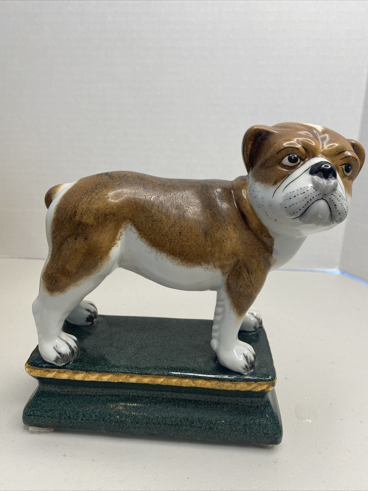 Vintage Staffordshire Style English Bulldog Porcelain Statue Mounted