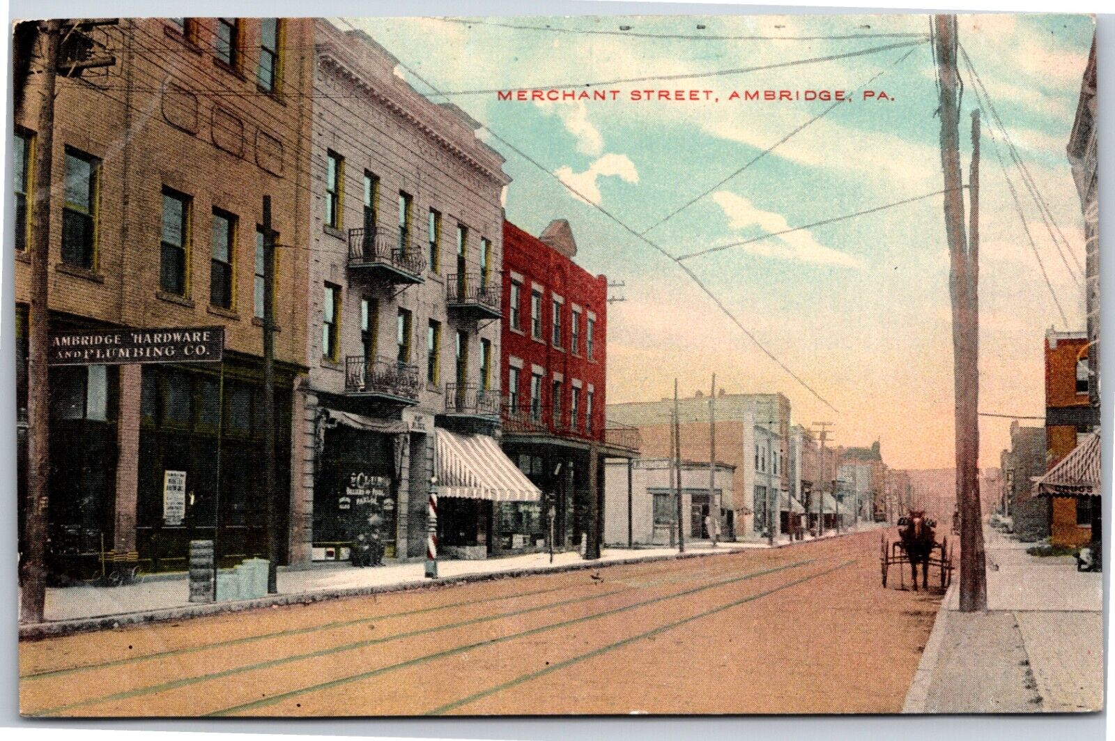 Ambridge PA Merchant Street View Hardware/Plumbing Store c.1910 Vintage Postcard