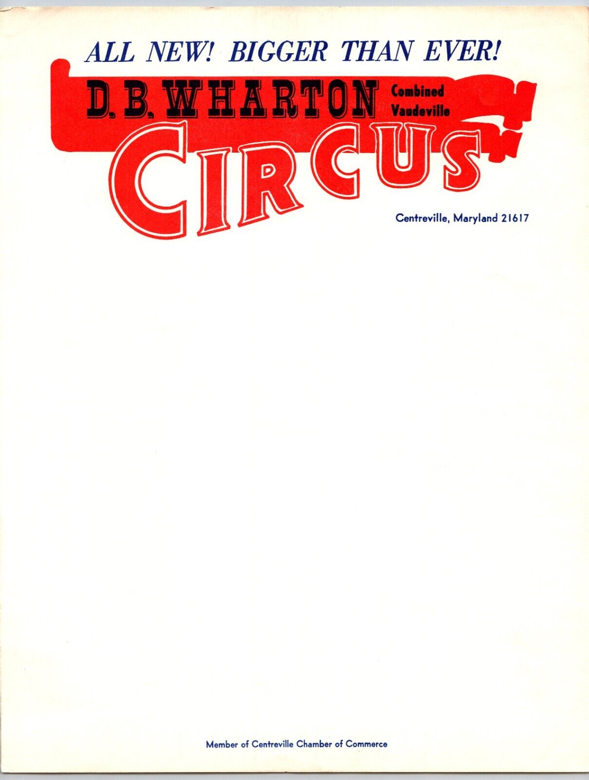 D.B. Wharton Combined Vaudeville Circus Letterhead c1963 Scarce