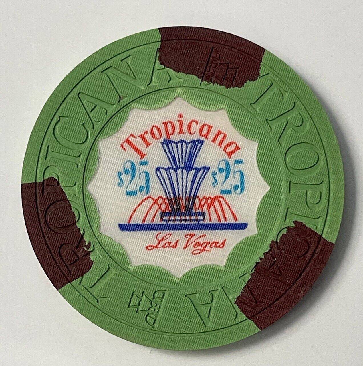 Tropicana Hotel Casino Las Vegas Nevada $25 Chip Fountain Old Obsolete