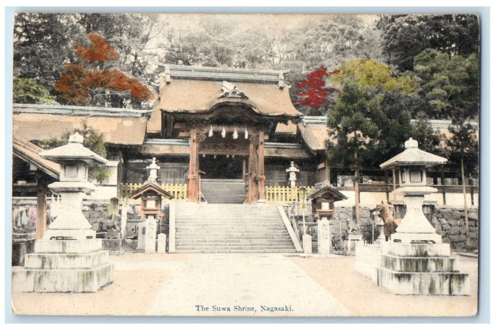 c1910 The Suwa Shrine Nagasaki Japan Steps Entrance Posted Antique Postcard