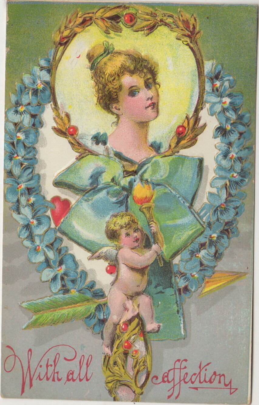 With all affection Valentine's Card 1909 Beautiful Embossed Post Card, undated