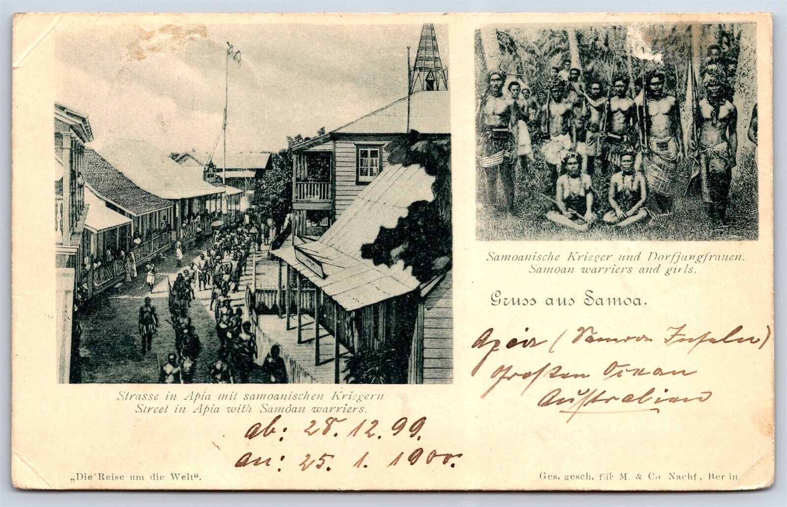 Postcard German Gruss aus Samoa Apia To Berlin 1900 Cover Dual Views AP5