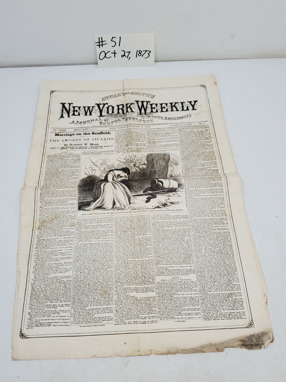 Street and Smith\'s NEW YORK WEEKLY Newspaper Magazine October 27, 1873 No.51