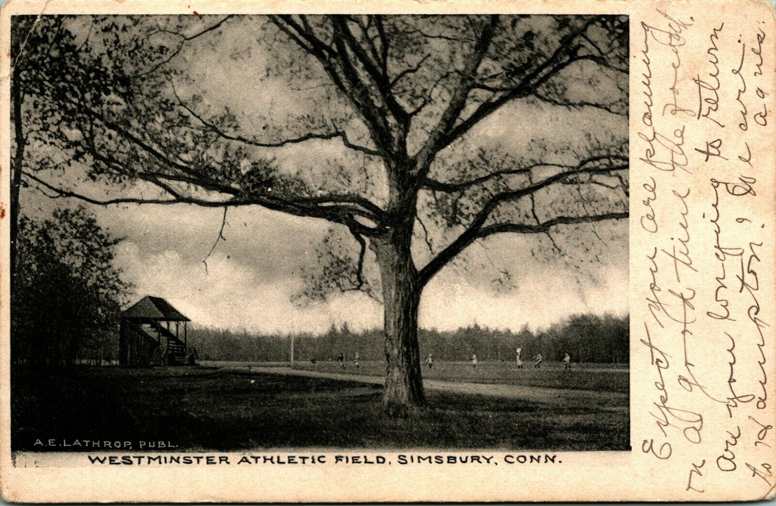 Westminster Athletic Field Simsbury Connecticut CT 1909 Lathrop DB Postcard C13