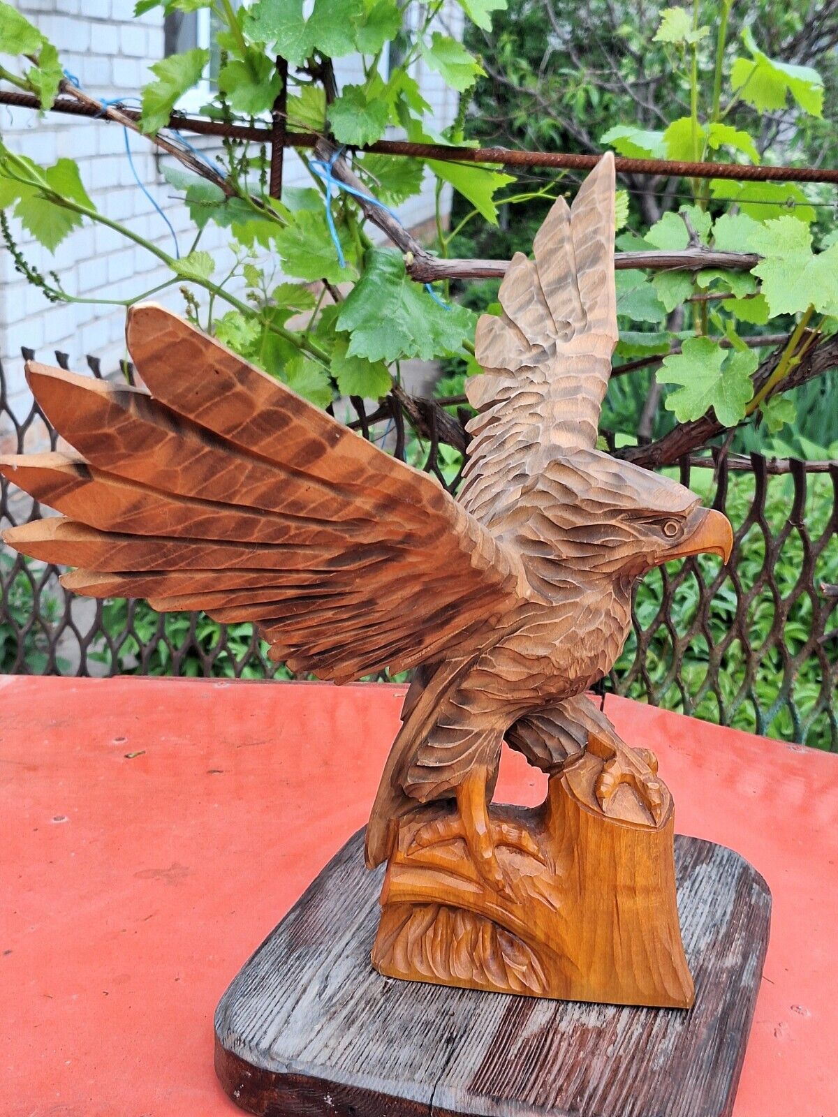 ORIGINAL Eagle Vintage Sculpture USSR Hand carved Home decor1982 Wooden figurin