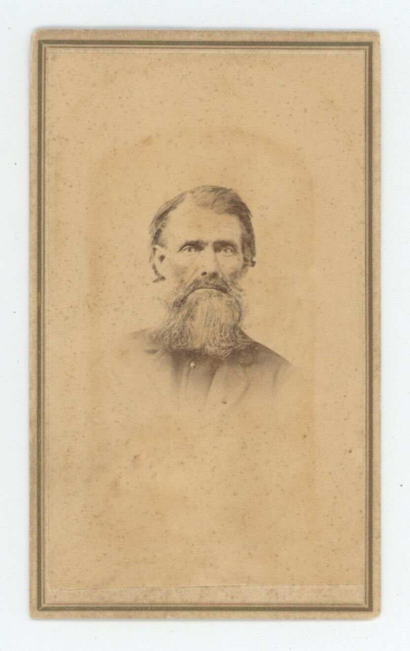 Antique CDV Circa 1860's Rugged Older Tired Looking Man With Long Shaggy Beard