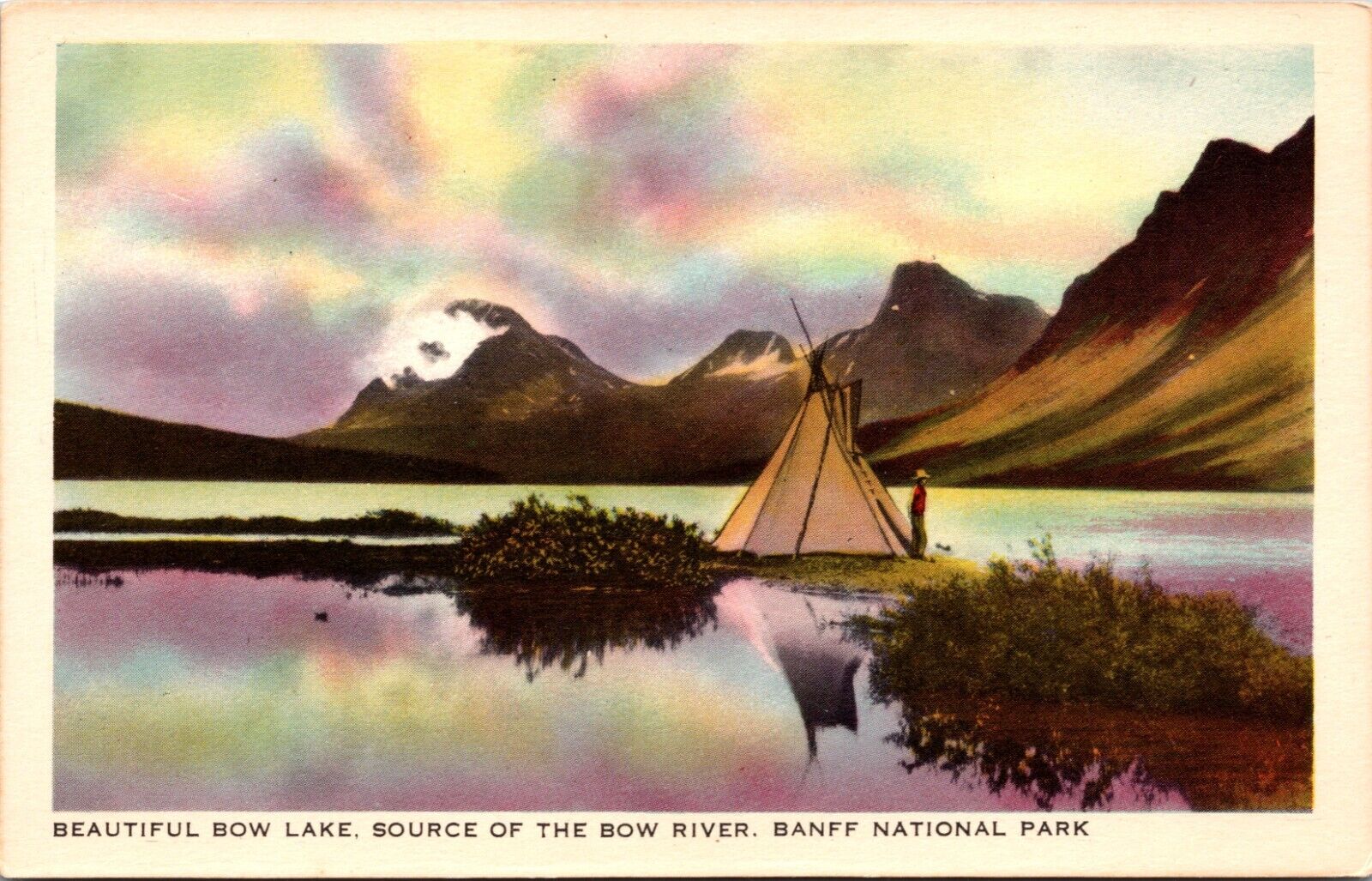 Bow Lake Tepee Banff National Park Alberta Canada Linen Postcard L2