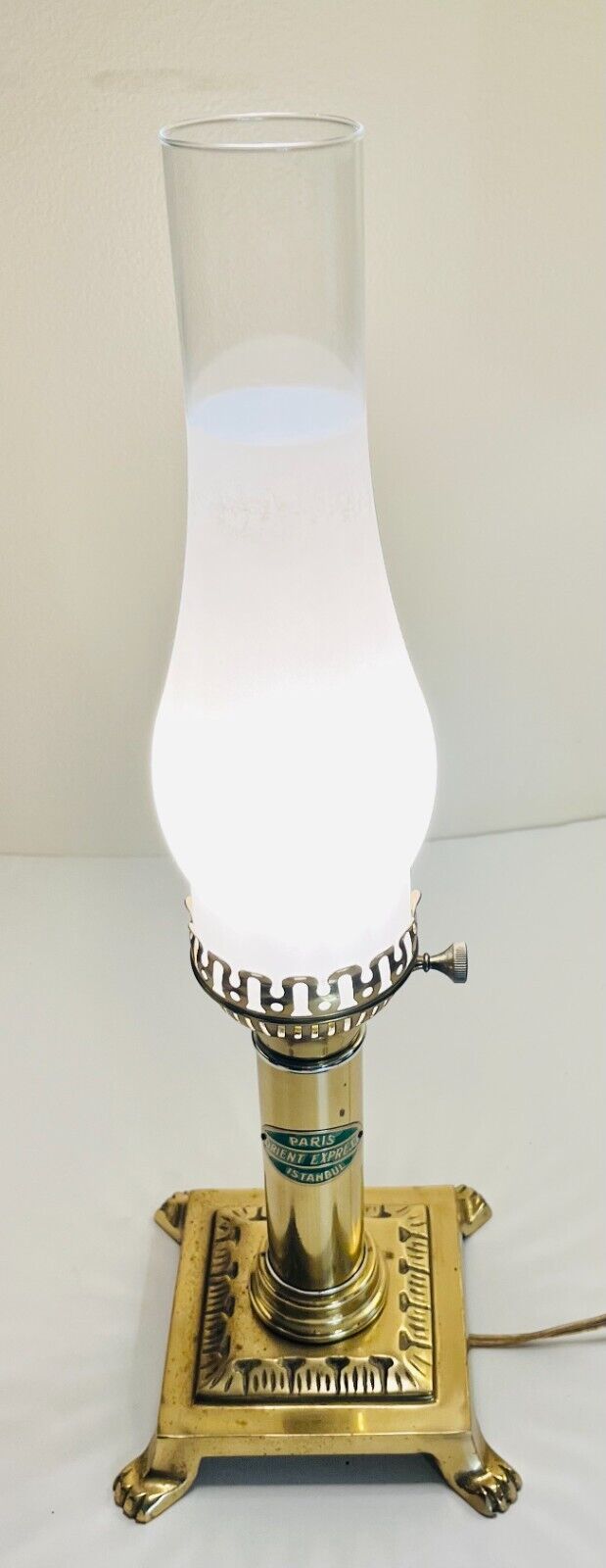 Vintage U.L. Underwriters Laboratories Orient Express Brass Hurricane Table Lamp