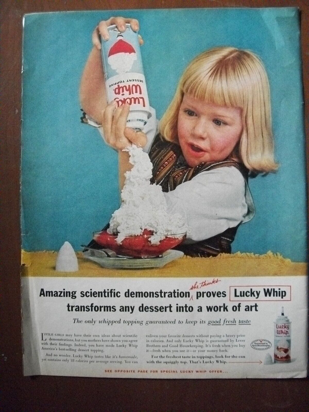 VTG 1961 Orig Magazine Ad Lucky Whip Whipped Topping Girl