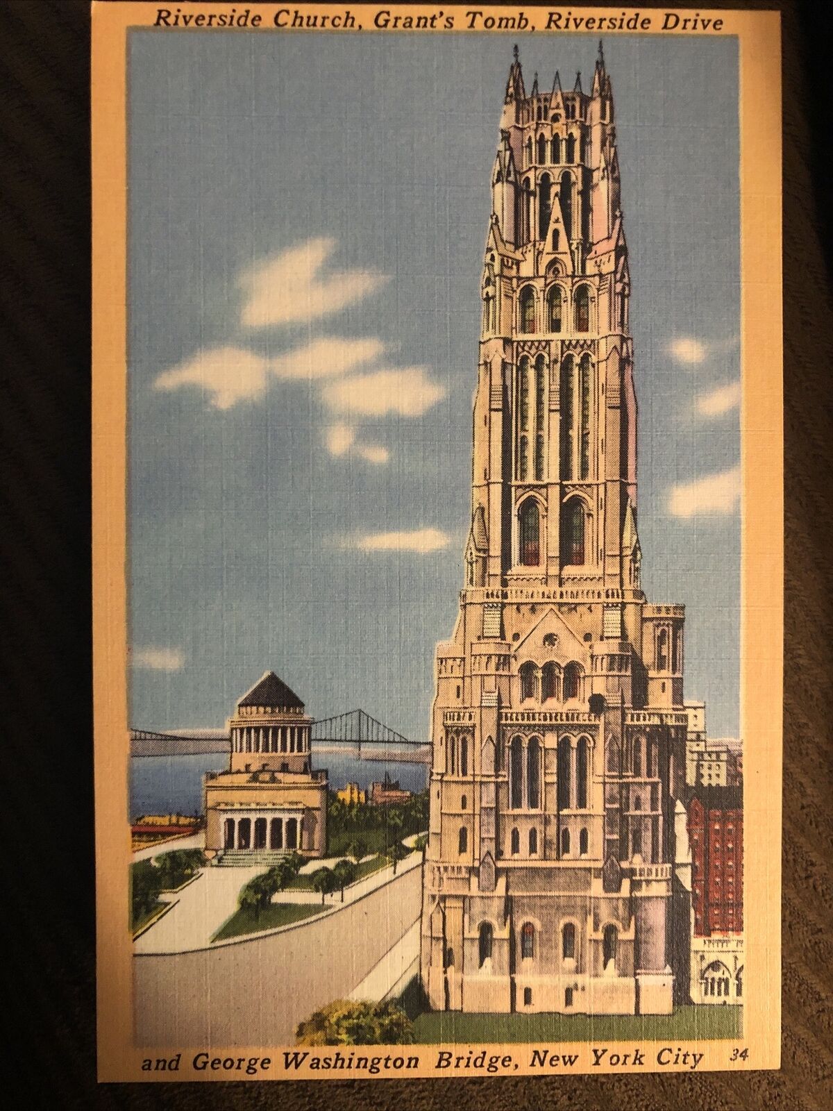 Vintage Postcard Riverside Church Grants Tomb George Washington Bridge New York