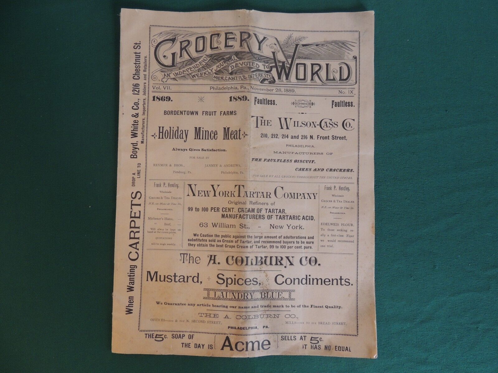 1889 Grocery World Weekly Trade Advertising Journal Newspaper Magazine Antique