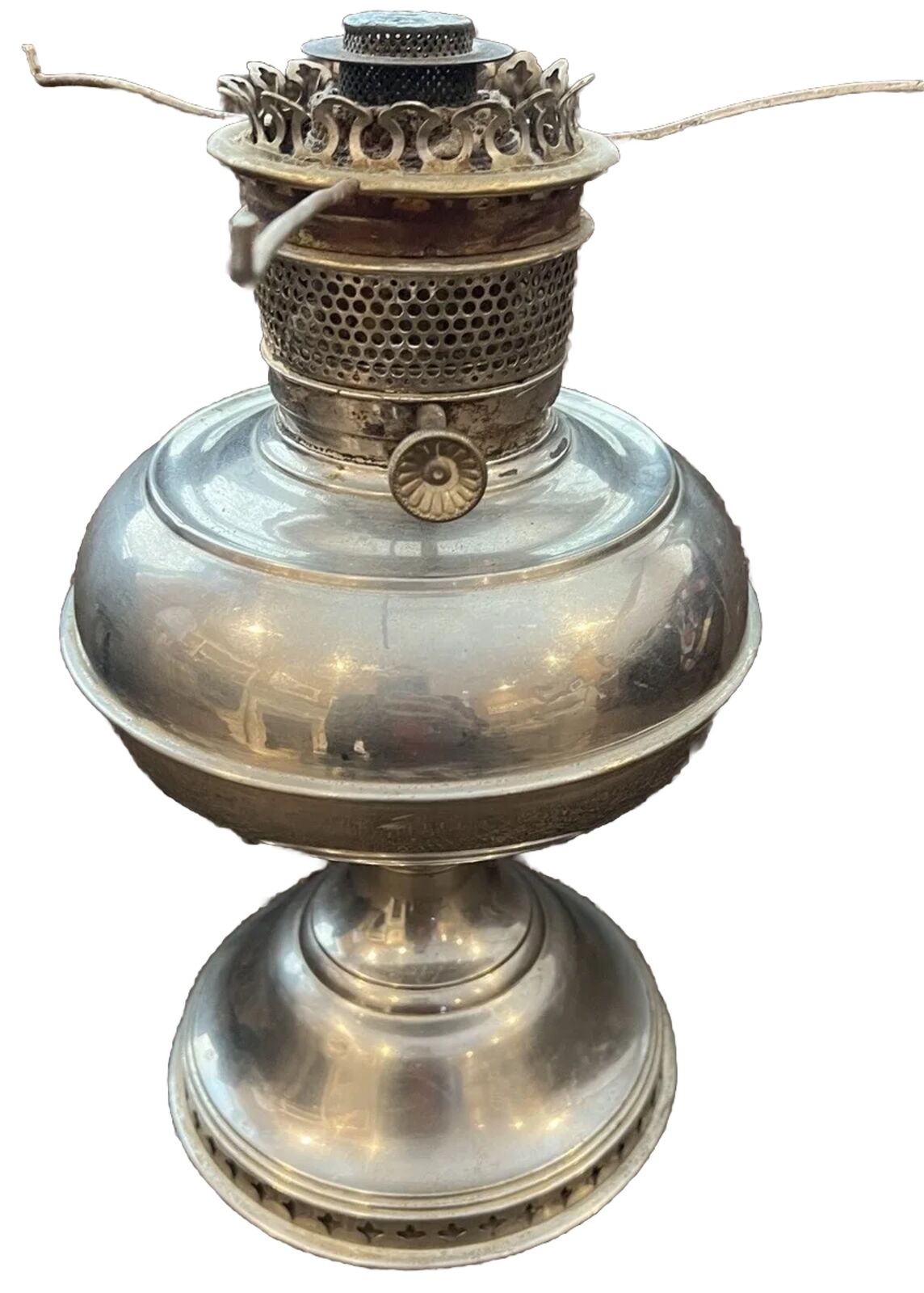 Antique B & H Kerosene Lamp Base Nickel 12” Tall 8” Wide