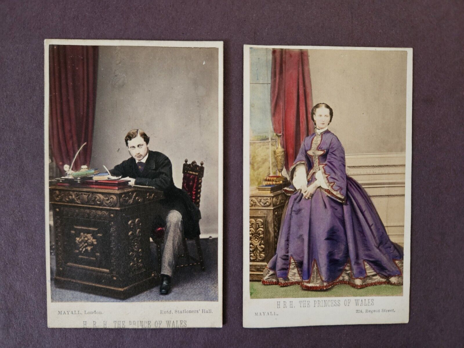Antique 1800s Mayall Hand Colored Cdv Cards Set of King Edward VII and Alexandra