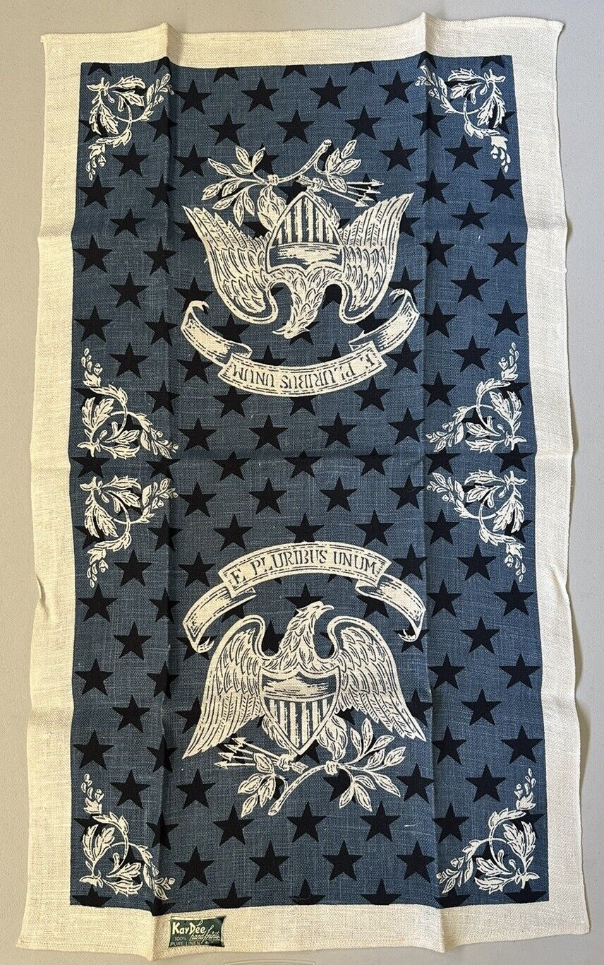 Vintage KayDee 100% Pure  Linen Tea Towel HandPrinted “Seal of USA” 30\