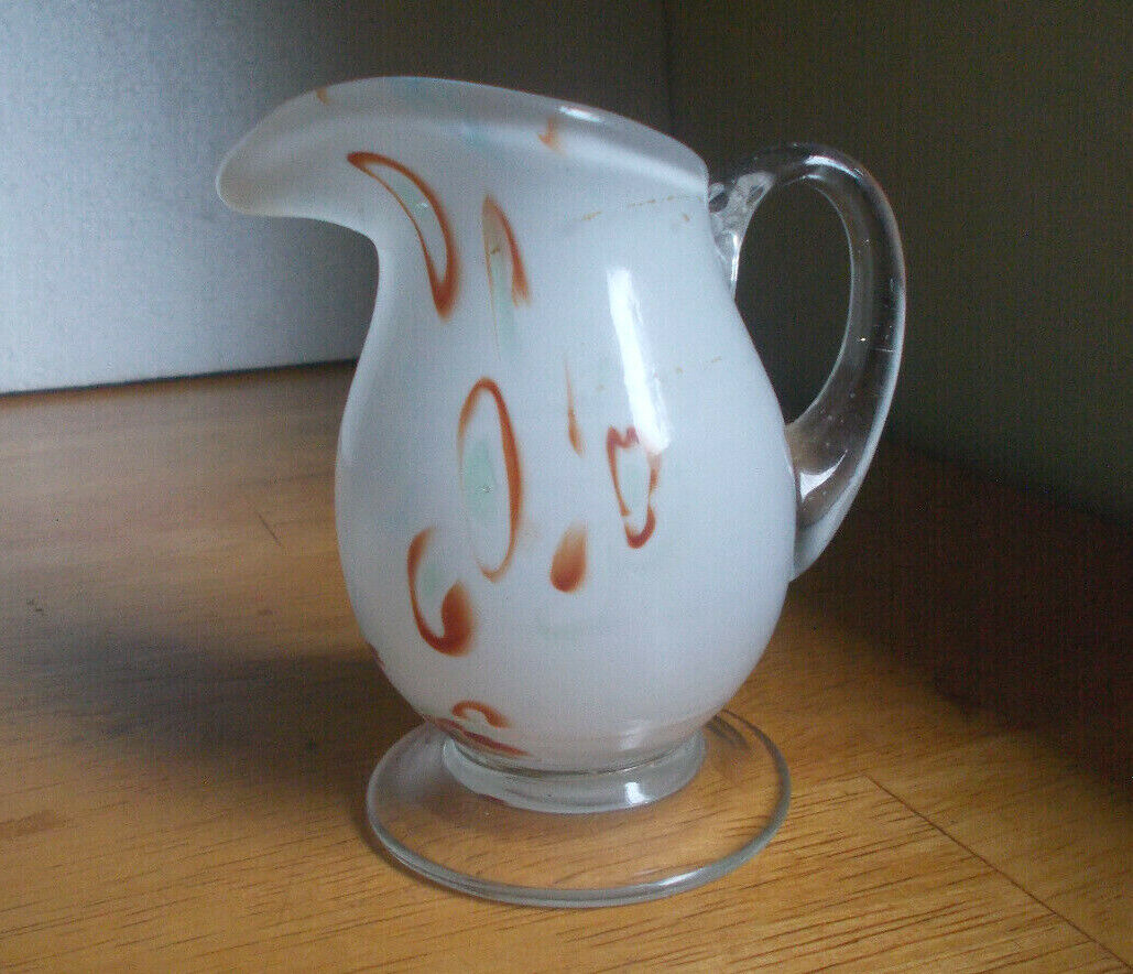 ANTIQUE 1880s CASED GLASS CREAMER MINI PITCHER WITH APPLIED BASE GROUND PONTIL