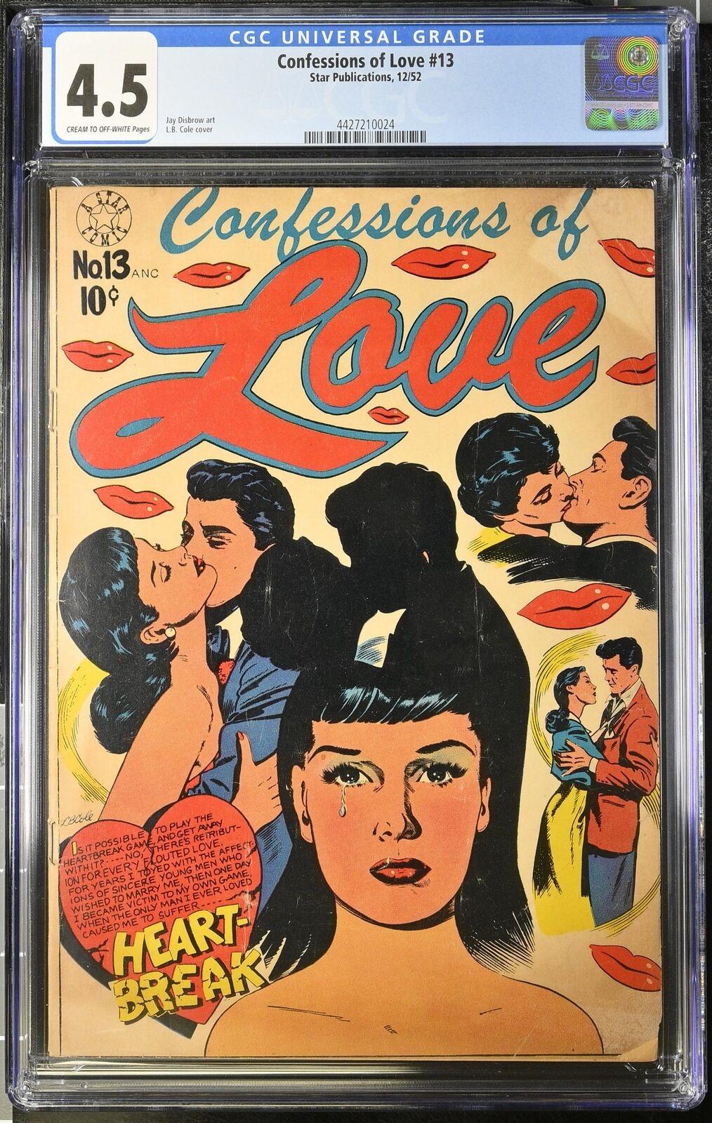Confessions of Love #13 CGC VG+ 4.5 Classic L.B. Cole Romance Cover 1952