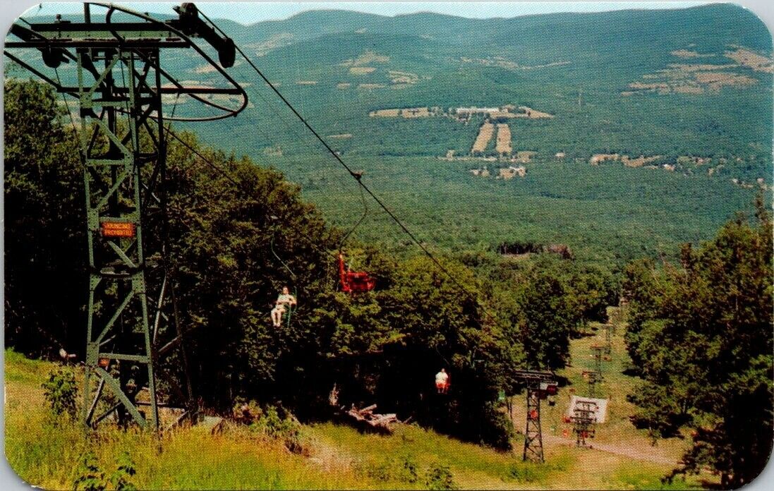 Catskill Mountain New York Postcard Belleayre Ski Center Chairlift With People