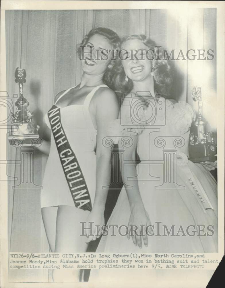 1950 Press Photo Lu Long Ogburn & Jeanne Moody at Miss America Preliminaries