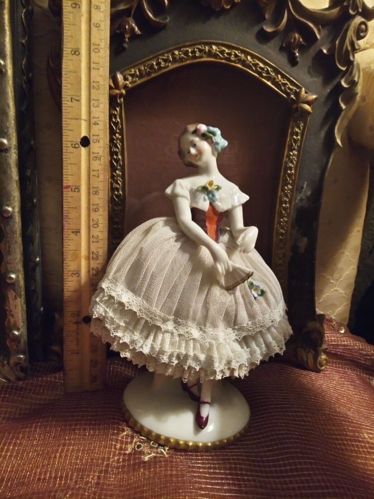 vintage antique sitzendorf dresden lace porcelain figurine volkstedt debutant