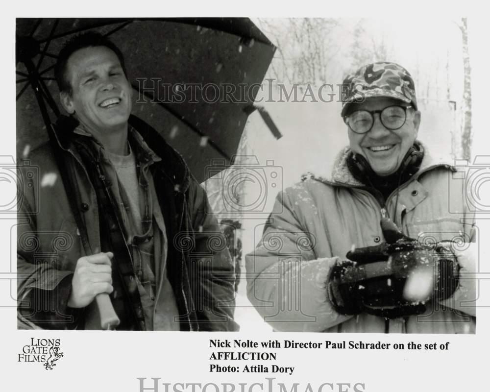 Press Photo Nick Nolte with Director Paul Schrader on the set of Affliction