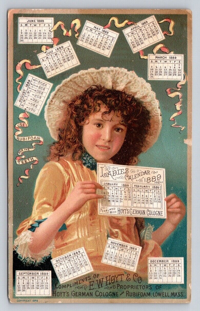 1889 Hoyts German Cologne Calendar Woman  P146X