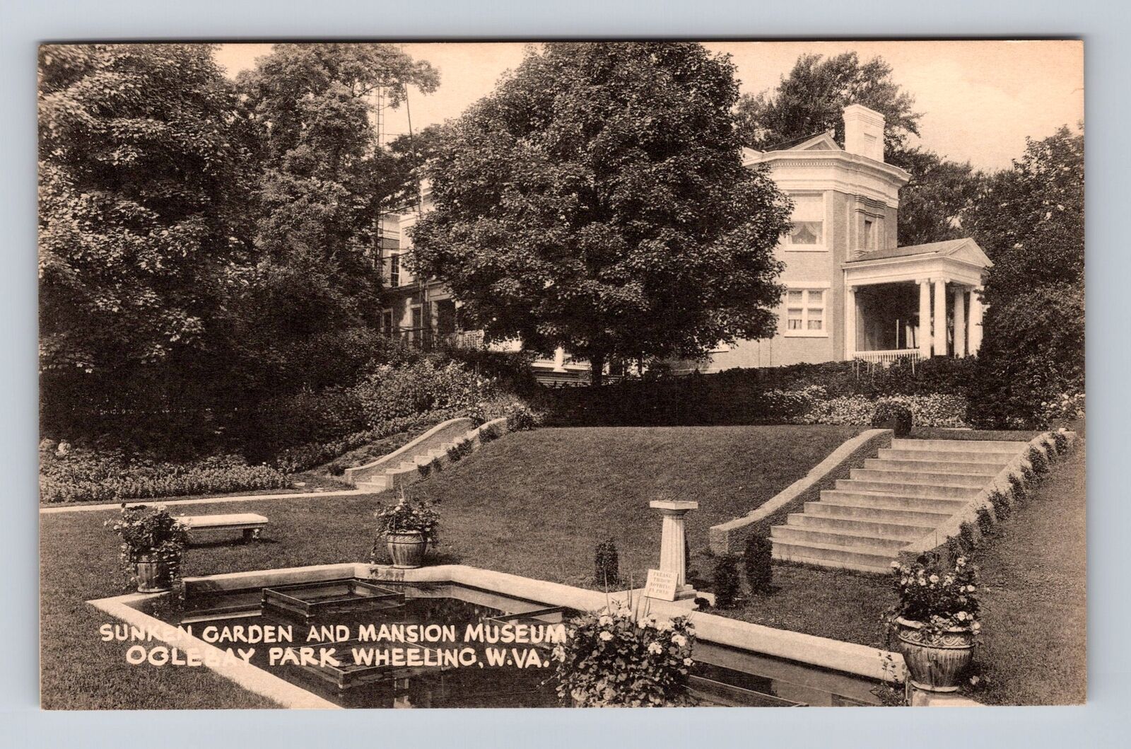 Wheeling WV-West Virginia, Sunken Garden And Mansion Museum, Vintage Postcard
